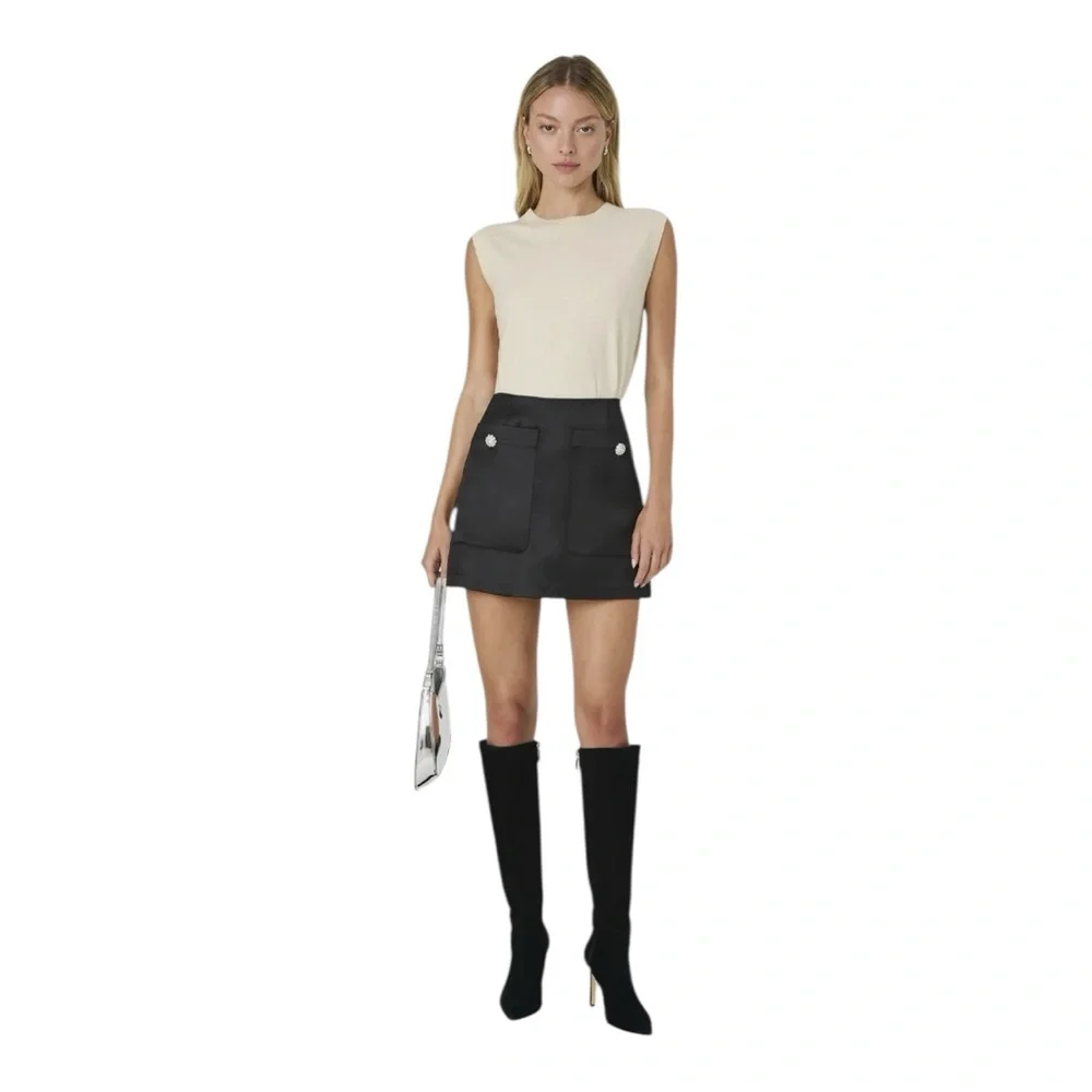 French Connection - Carey Embellished Satin Miniskirt Black NWT Size 12